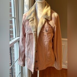 Women's Pink Corduroy Jacket with Sherpa Lining